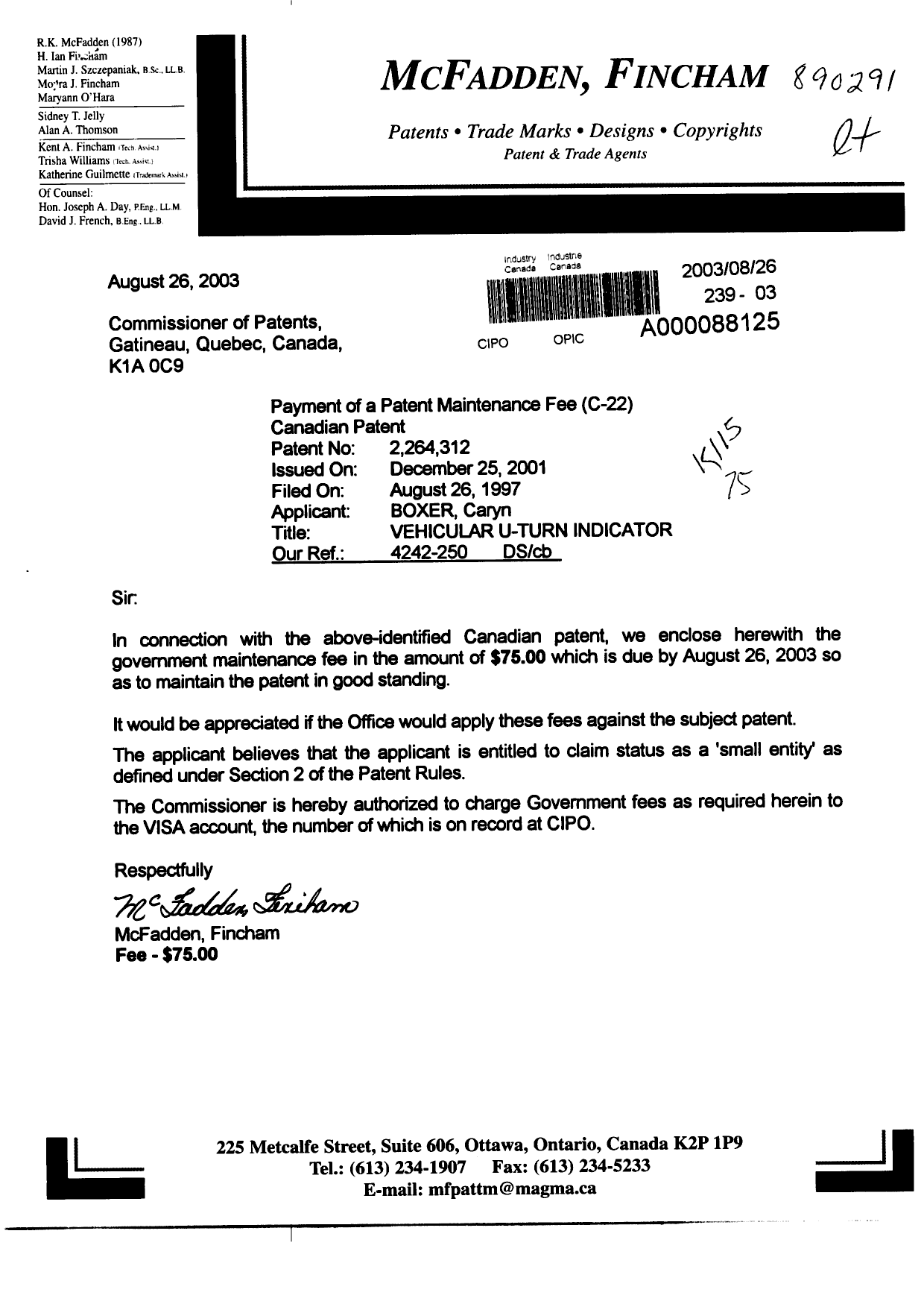 Document de brevet canadien 2264312. Taxes 20030826. Image 1 de 1