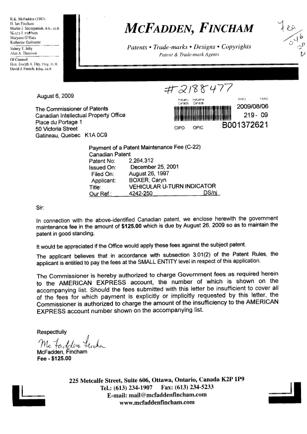 Canadian Patent Document 2264312. Correspondence 20090806. Image 1 of 1
