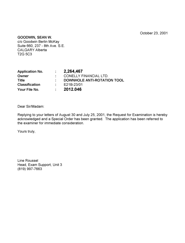 Canadian Patent Document 2264467. Prosecution-Amendment 20001223. Image 1 of 1