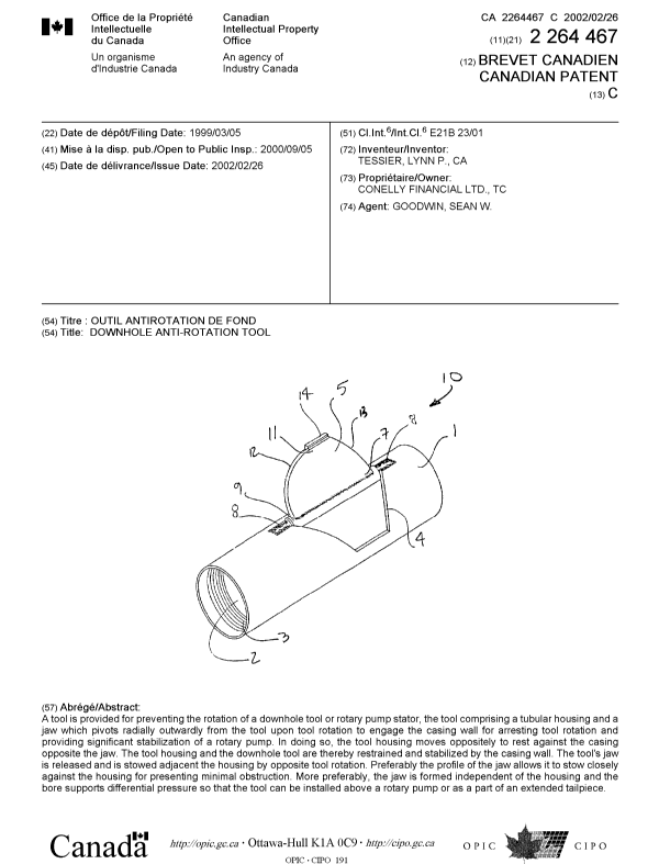 Document de brevet canadien 2264467. Page couverture 20011224. Image 1 de 1