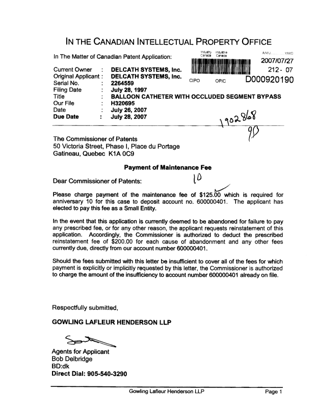 Document de brevet canadien 2264559. Taxes 20070727. Image 1 de 1