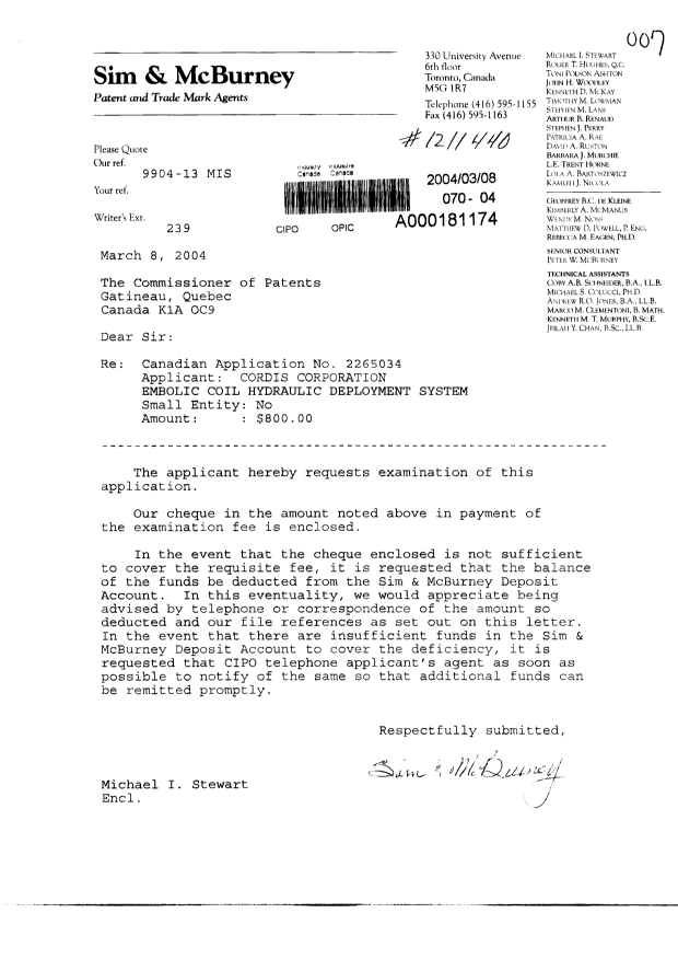 Document de brevet canadien 2265034. Poursuite-Amendment 20040308. Image 1 de 1