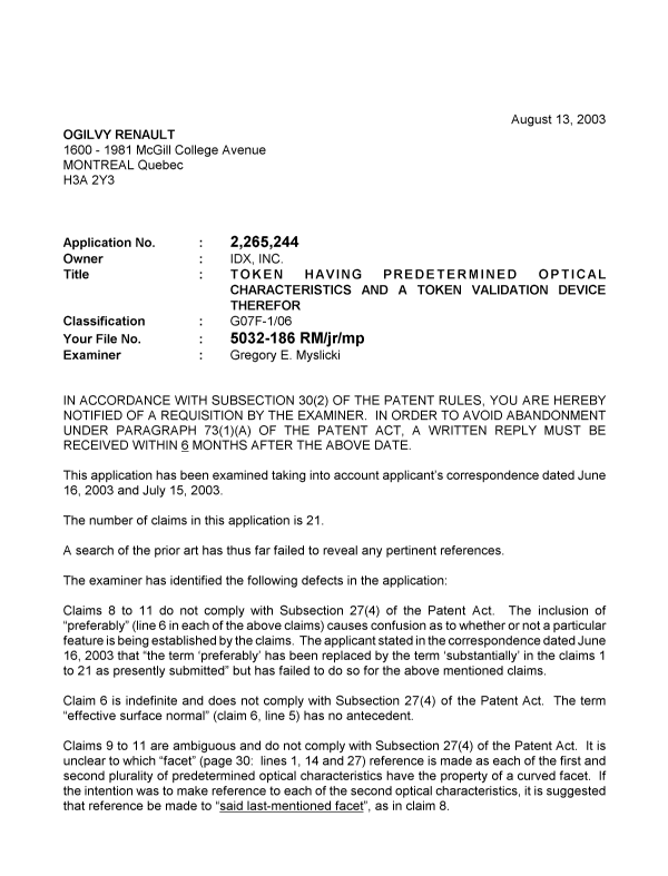 Document de brevet canadien 2265244. Poursuite-Amendment 20021213. Image 1 de 2