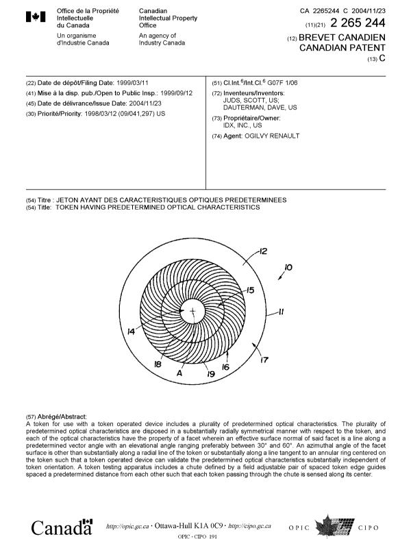 Document de brevet canadien 2265244. Page couverture 20031221. Image 1 de 1