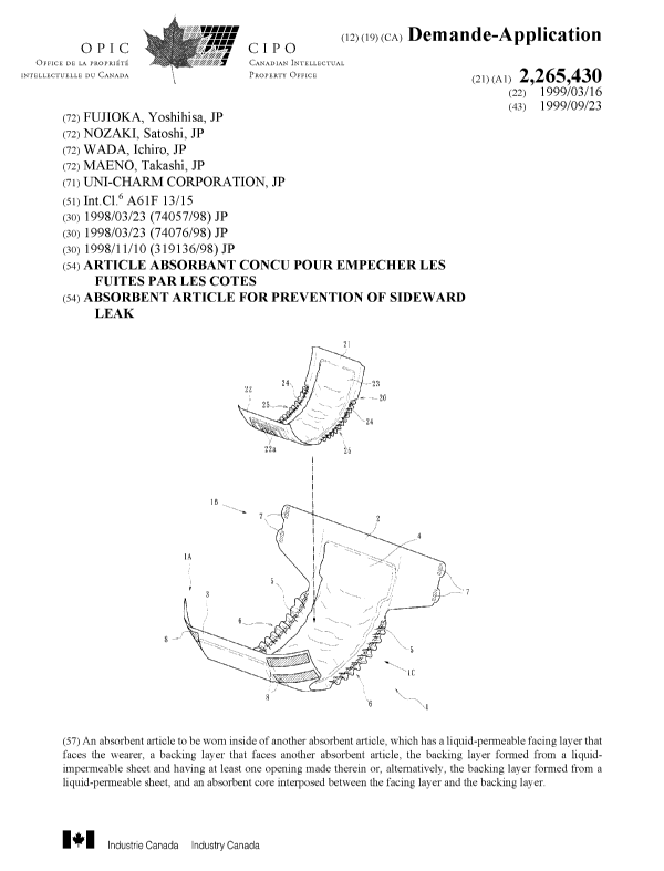 Canadian Patent Document 2265430. Cover Page 19990910. Image 1 of 1