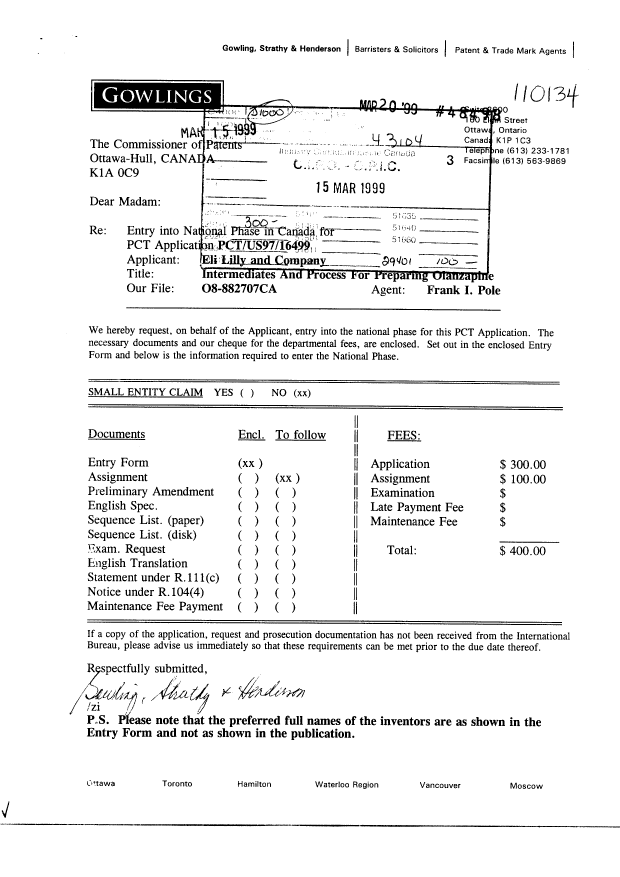 Document de brevet canadien 2265712. Cession 19990315. Image 1 de 3