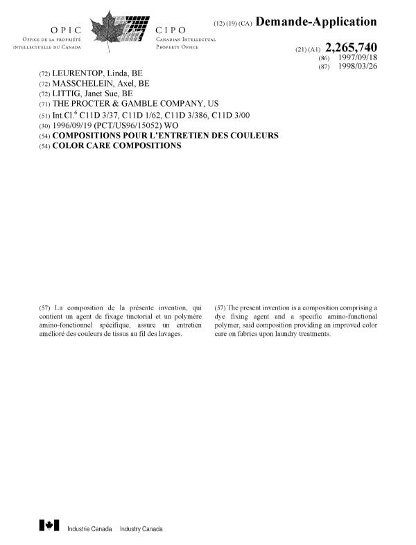 Document de brevet canadien 2265740. Page couverture 19990514. Image 1 de 1