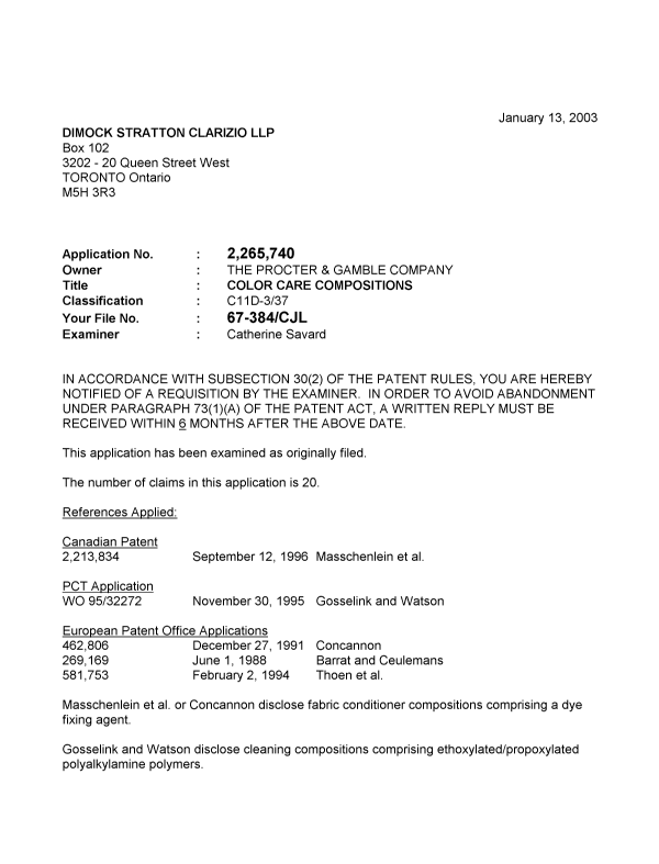 Document de brevet canadien 2265740. Poursuite-Amendment 20030113. Image 1 de 4