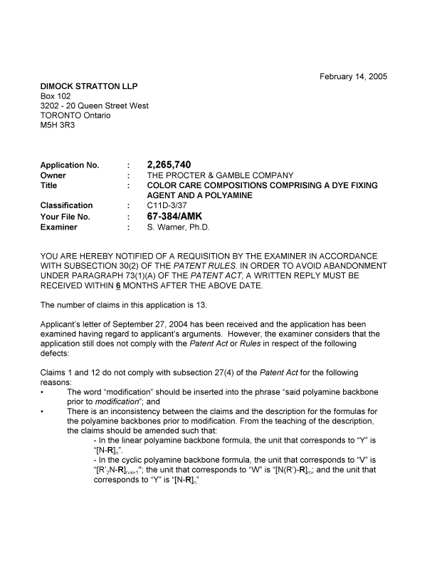 Document de brevet canadien 2265740. Poursuite-Amendment 20050214. Image 1 de 2