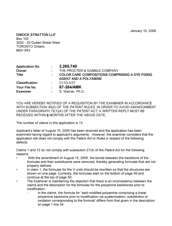 Document de brevet canadien 2265740. Poursuite-Amendment 20060110. Image 1 de 2