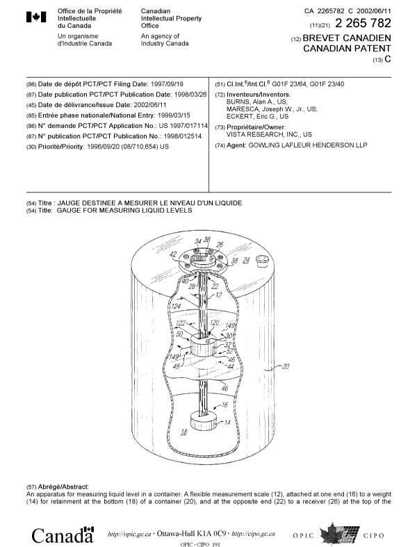 Document de brevet canadien 2265782. Page couverture 20020509. Image 1 de 2