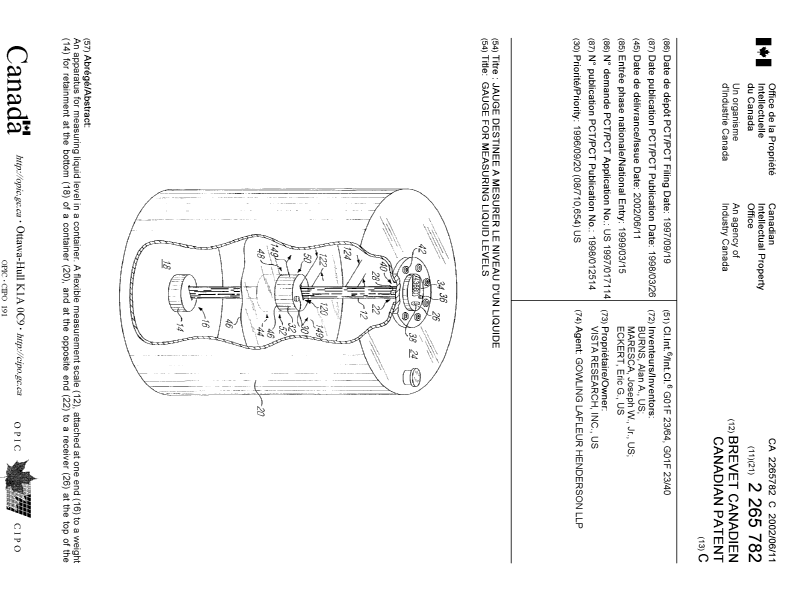 Canadian Patent Document 2265782. Cover Page 20020509. Image 1 of 2