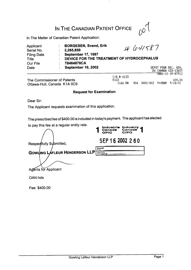 Canadian Patent Document 2265859. Prosecution-Amendment 20020916. Image 1 of 1