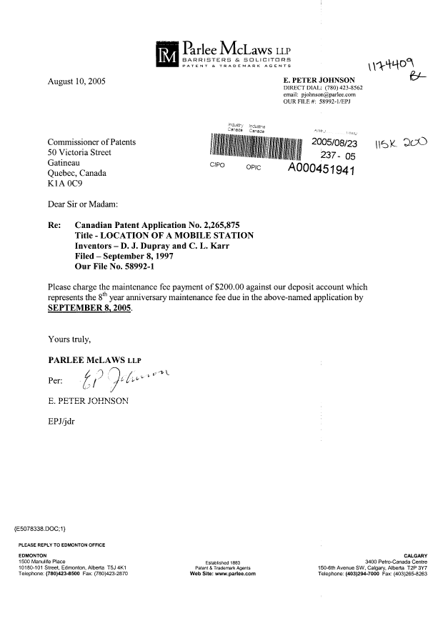 Document de brevet canadien 2265875. Taxes 20050823. Image 1 de 1