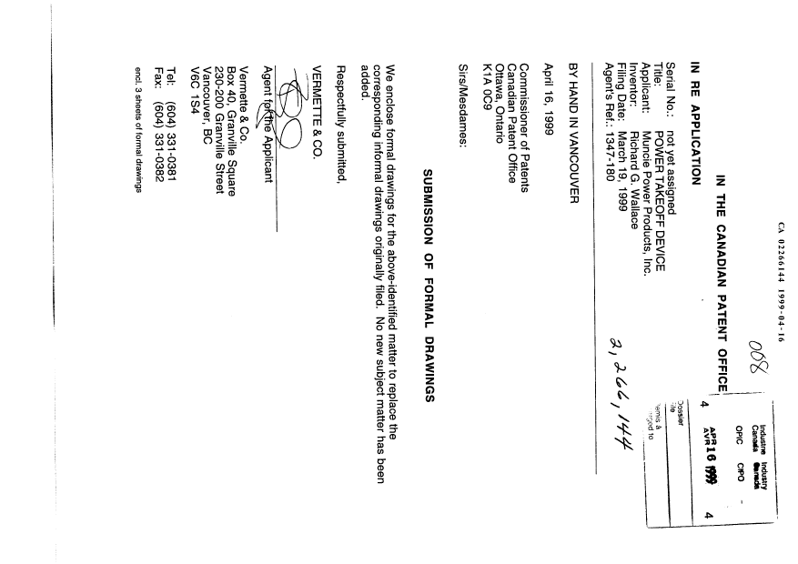 Canadian Patent Document 2266144. Prosecution-Amendment 19990416. Image 1 of 4