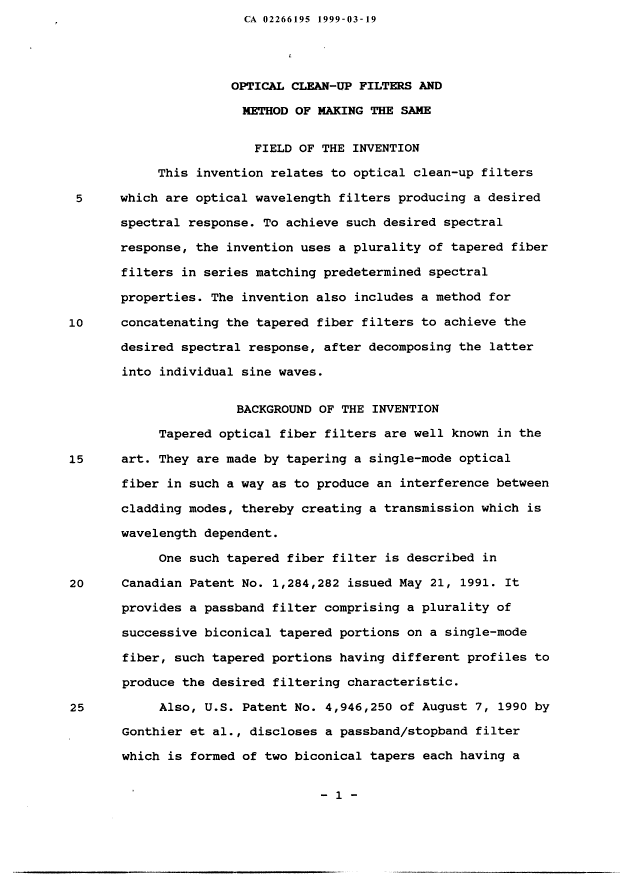 Canadian Patent Document 2266195. Description 19990319. Image 1 of 11