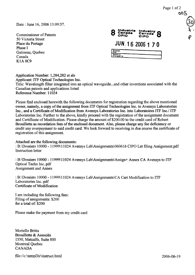 Document de brevet canadien 2266195. Cession 20060616. Image 1 de 12
