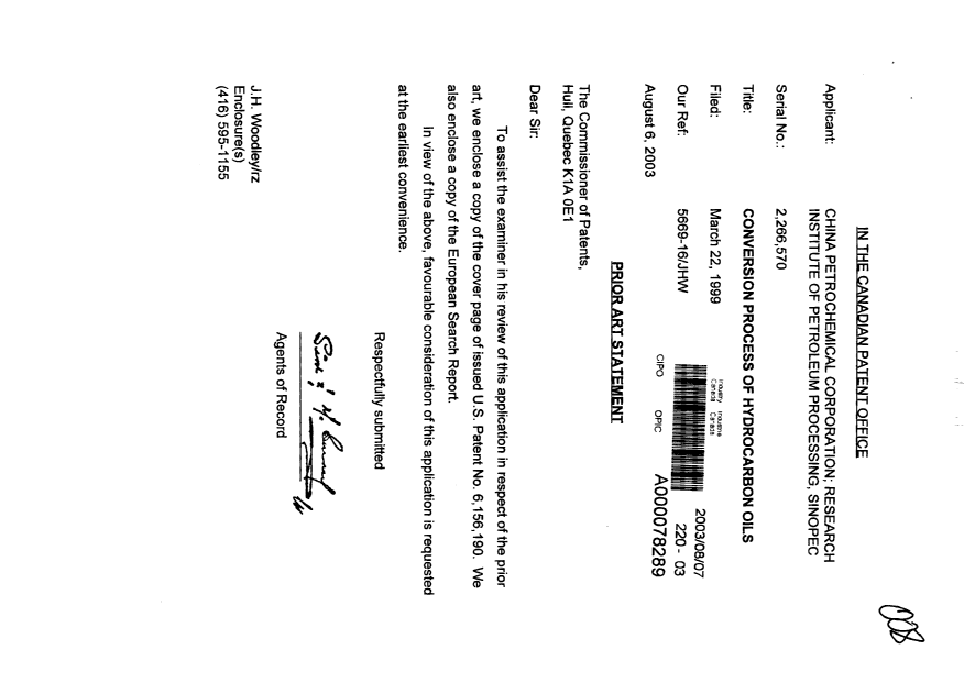 Canadian Patent Document 2266570. Prosecution-Amendment 20030807. Image 1 of 1