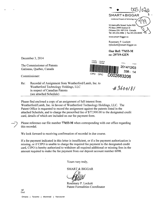 Document de brevet canadien 2266693. Cession 20141203. Image 1 de 62