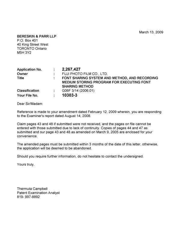 Document de brevet canadien 2267427. Poursuite-Amendment 20090313. Image 1 de 1