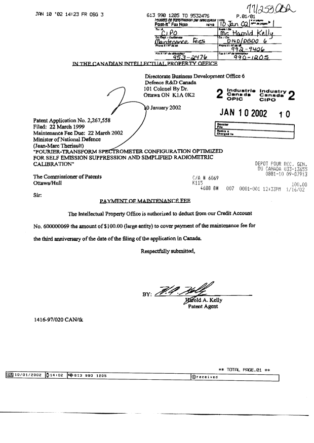 Document de brevet canadien 2267558. Taxes 20020110. Image 1 de 1