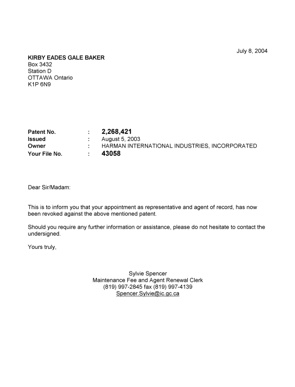 Canadian Patent Document 2268421. Correspondence 20031208. Image 1 of 1
