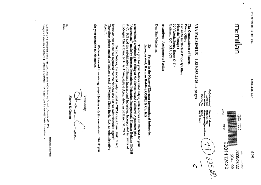 Document de brevet canadien 2268421. Cession 20081222. Image 1 de 4