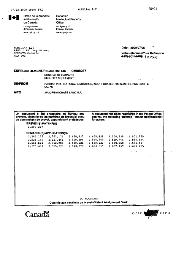 Canadian Patent Document 2268421. Assignment 20081222. Image 2 of 4