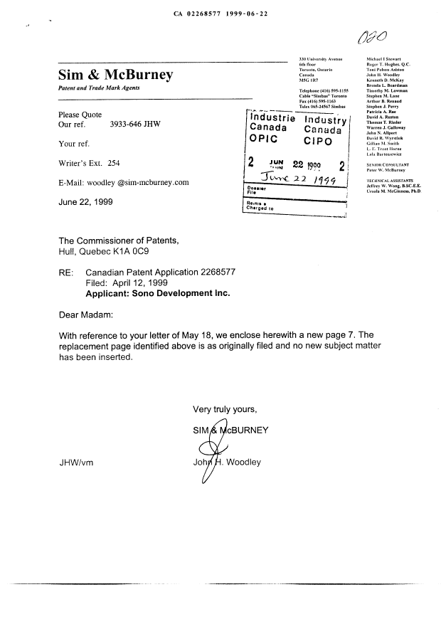 Canadian Patent Document 2268577. Correspondence 19981222. Image 1 of 2