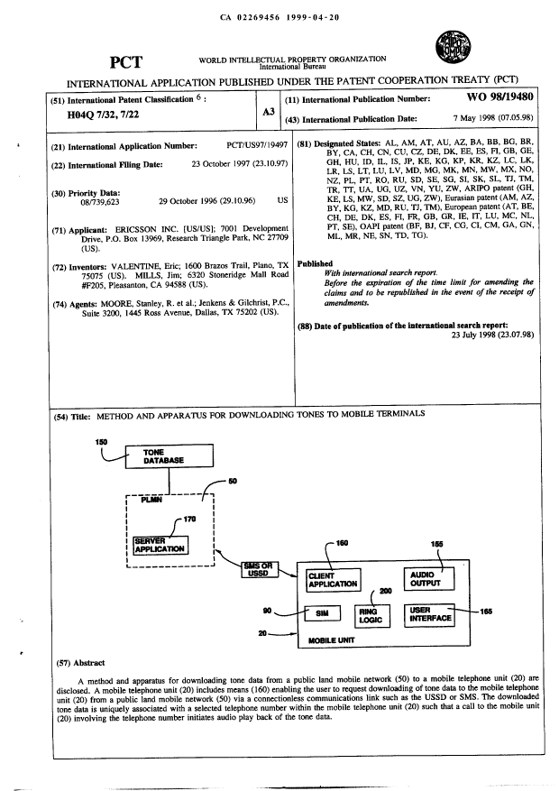 Document de brevet canadien 2269456. Abrégé 19990420. Image 1 de 1