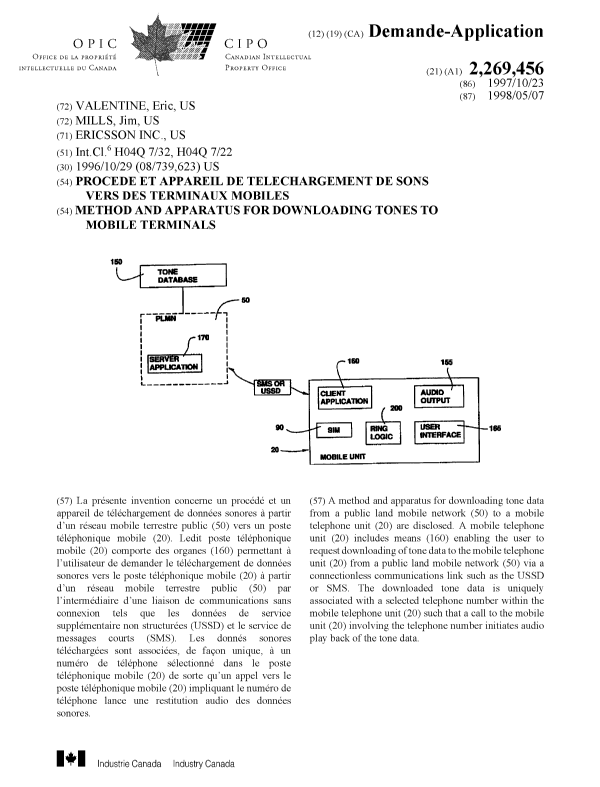 Document de brevet canadien 2269456. Page couverture 19990614. Image 1 de 1