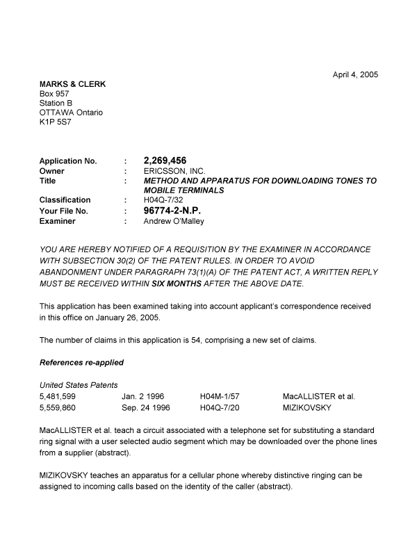 Document de brevet canadien 2269456. Poursuite-Amendment 20050404. Image 1 de 3