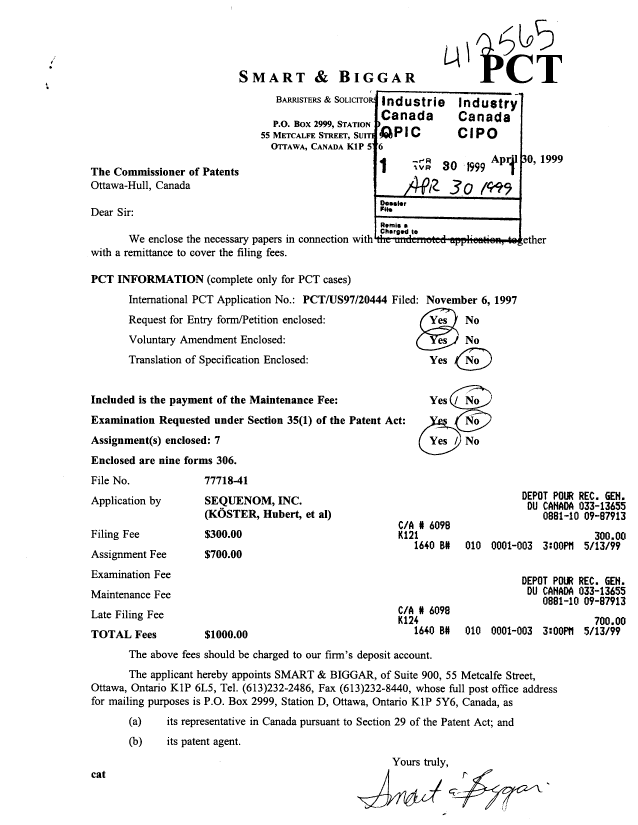 Document de brevet canadien 2270132. Cession 19990430. Image 1 de 21