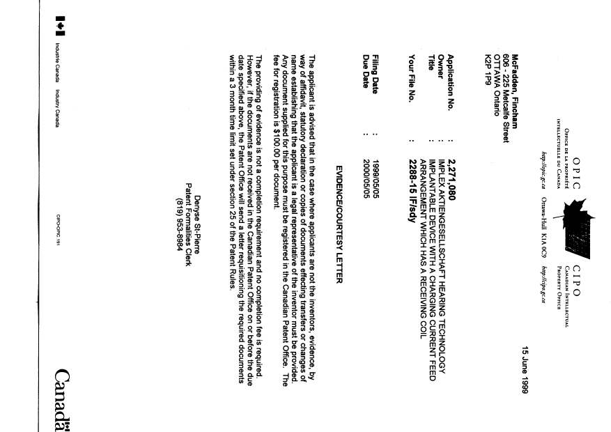 Canadian Patent Document 2271080. Correspondence 19990611. Image 1 of 1