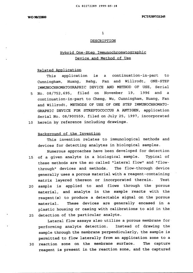 Canadian Patent Document 2272289. Description 19981218. Image 1 of 47
