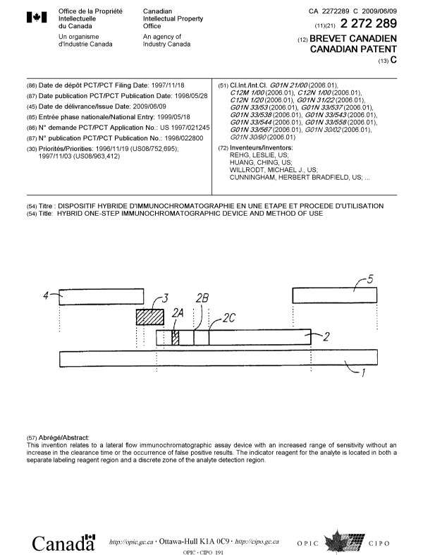 Canadian Patent Document 2272289. Cover Page 20081212. Image 1 of 2