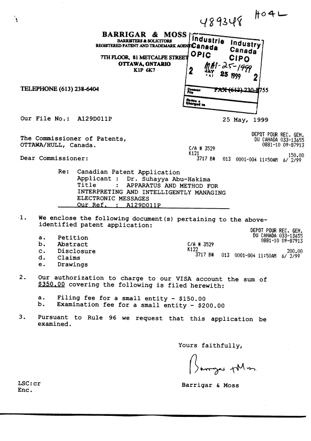 Document de brevet canadien 2272739. Cession 19990525. Image 1 de 3