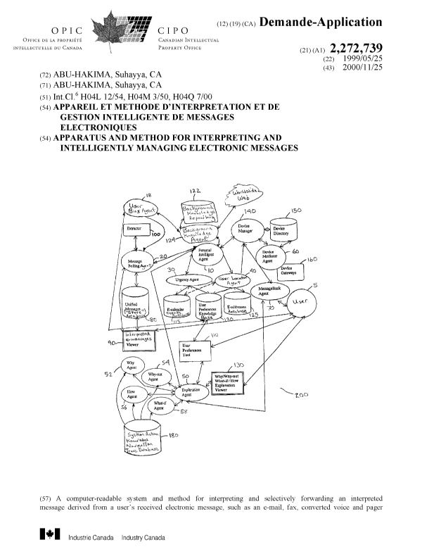 Document de brevet canadien 2272739. Page couverture 20001121. Image 1 de 2