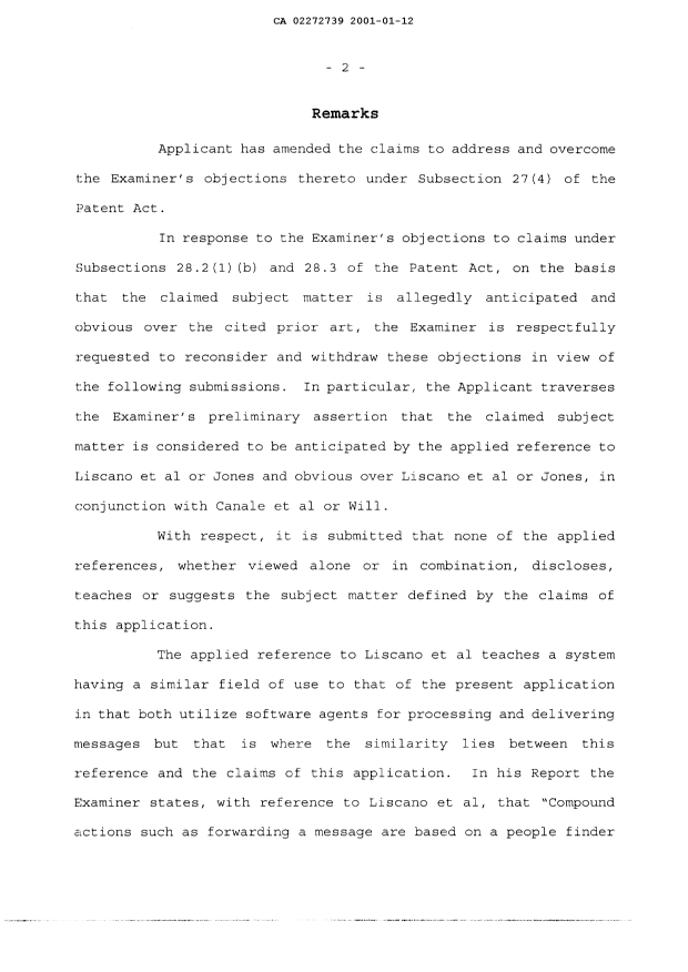 Canadian Patent Document 2272739. Prosecution-Amendment 20010112. Image 2 of 23