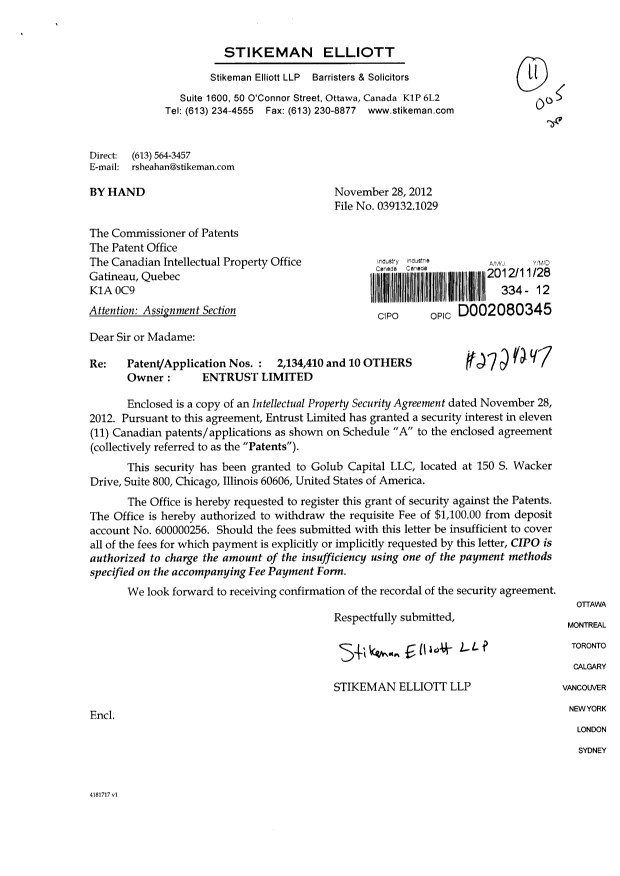 Document de brevet canadien 2272739. Cession 20121128. Image 1 de 6