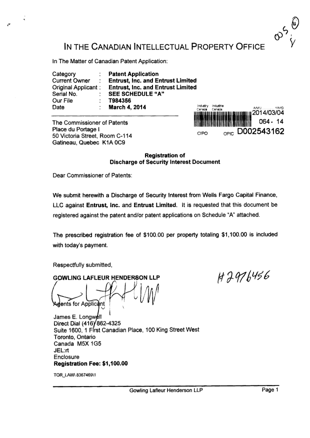 Document de brevet canadien 2272739. Cession 20140304. Image 1 de 3