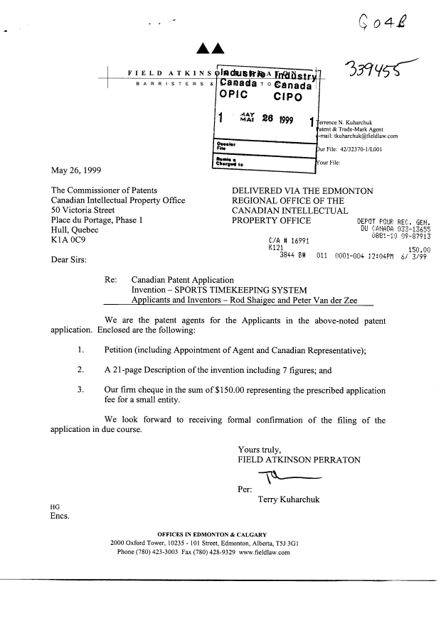 Document de brevet canadien 2272835. Cession 19981226. Image 1 de 3