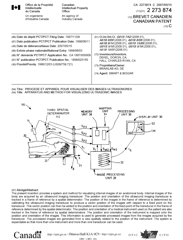 Document de brevet canadien 2273874. Page couverture 20070426. Image 1 de 1