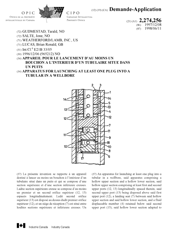 Document de brevet canadien 2274256. Page couverture 19990826. Image 1 de 2
