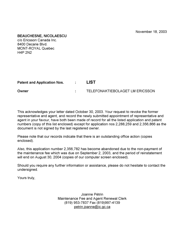 Canadian Patent Document 2274528. Correspondence 20021218. Image 1 of 1