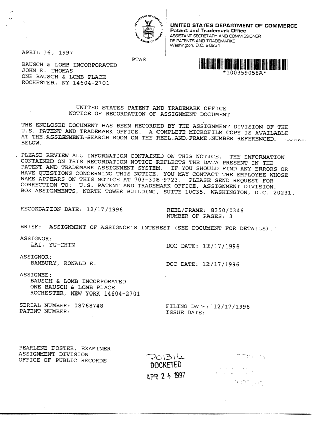 Document de brevet canadien 2274762. Cession 19990811. Image 2 de 5