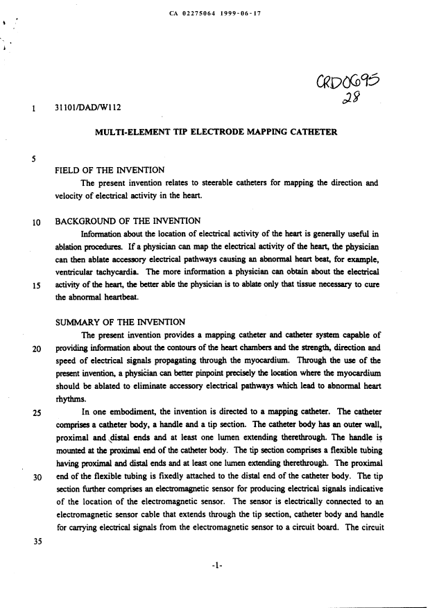 Canadian Patent Document 2275064. Description 19981217. Image 1 of 14
