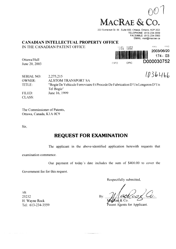 Canadian Patent Document 2275215. Prosecution-Amendment 20030620. Image 1 of 1