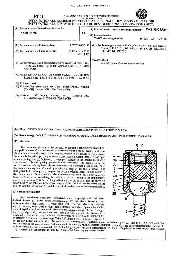Document de brevet canadien 2275250. Abrégé 19990614. Image 1 de 1