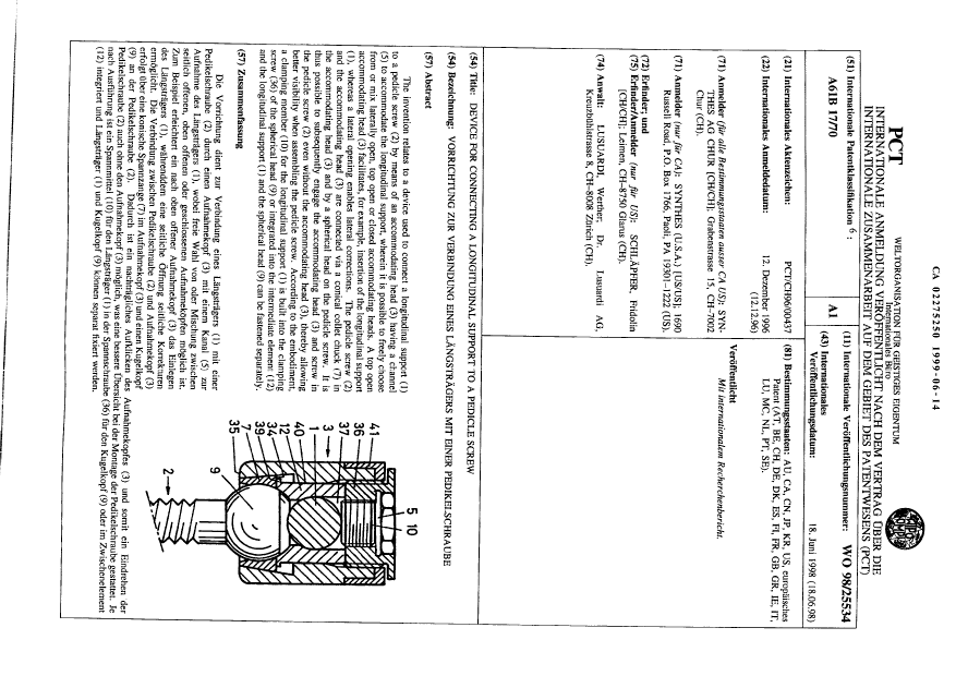 Canadian Patent Document 2275250. Abstract 19990614. Image 1 of 1